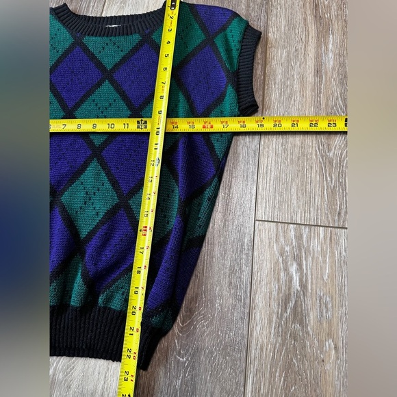 🛍️Vintage Katherine Haley green & Purple diamond checker sweater Size S - Picture 4 of 7